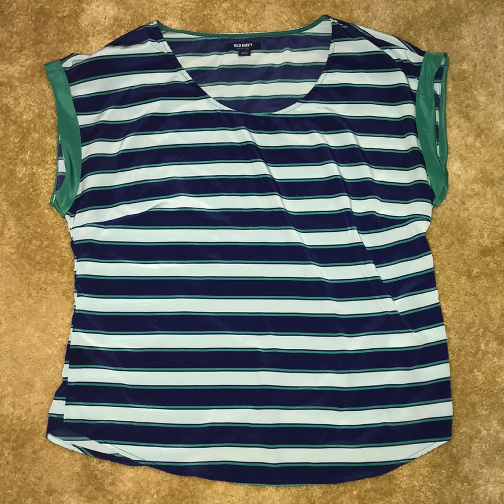 Old Navy Blue, Teal, & Green Striped Shirt